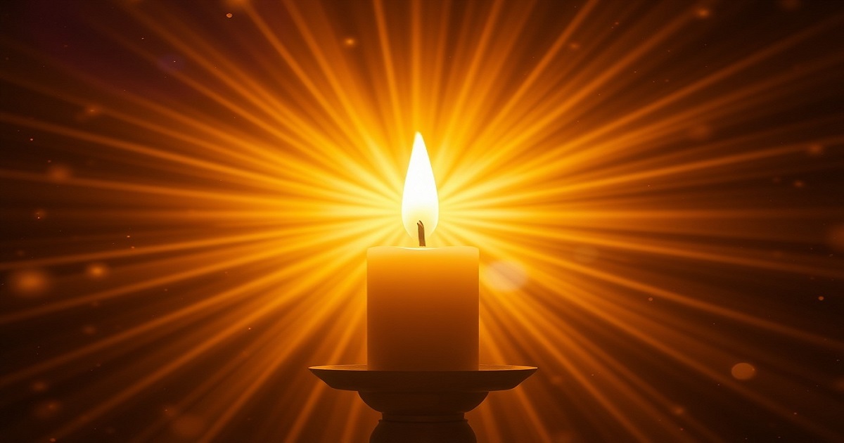 A vela dourada é símbolo de luz divina, prosperidade e conexão superior.