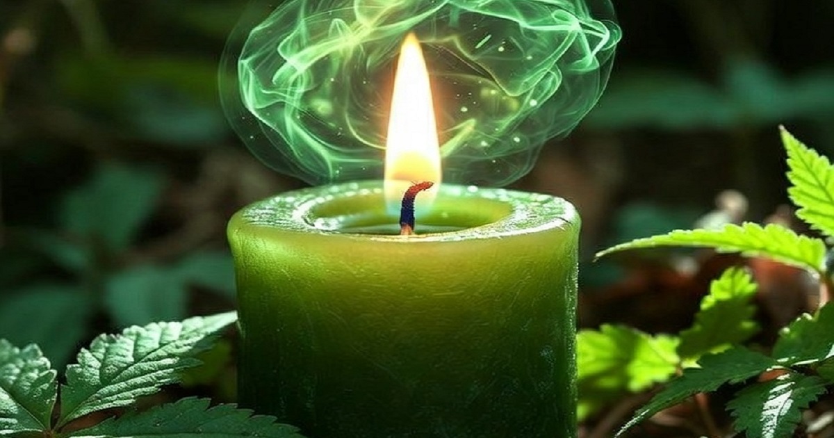 A vela verde musgo trabalha a cura emocional e espiritual em camadas profundas.