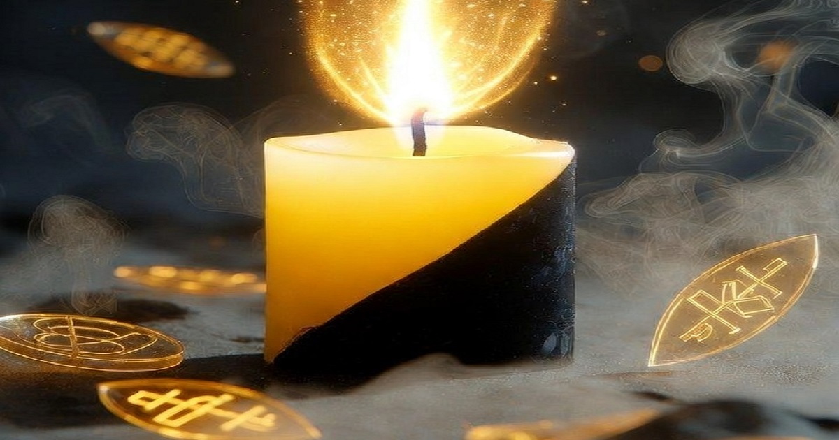 A vela amarela e preta une duas forças complementares: O amarelo, que atrai prosperidade, oportunidades e clareza mental… E o preto, que corta obstáculos, inveja e energias densas.